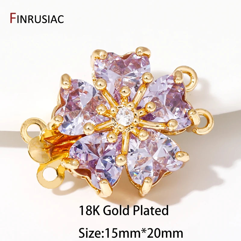 Multi Styles 18K Gold Plated Brass Flower Insert Safety Clasps,Fastener Pearl Clasps Connectors For DIY Jewelery Making Supplies