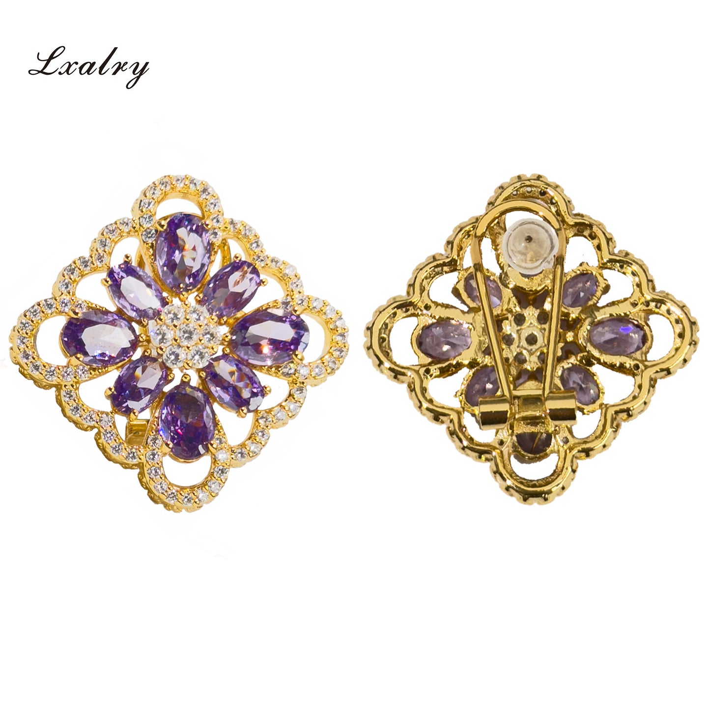 18K Gold Plated Purple Floral Ring & Earring Set