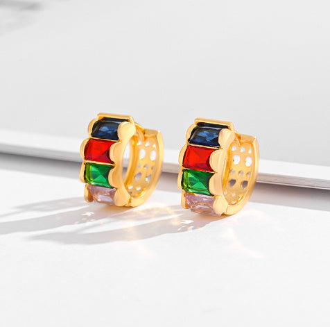 Multi-style Square Crystal Zircon Gold Plated Ear Ring