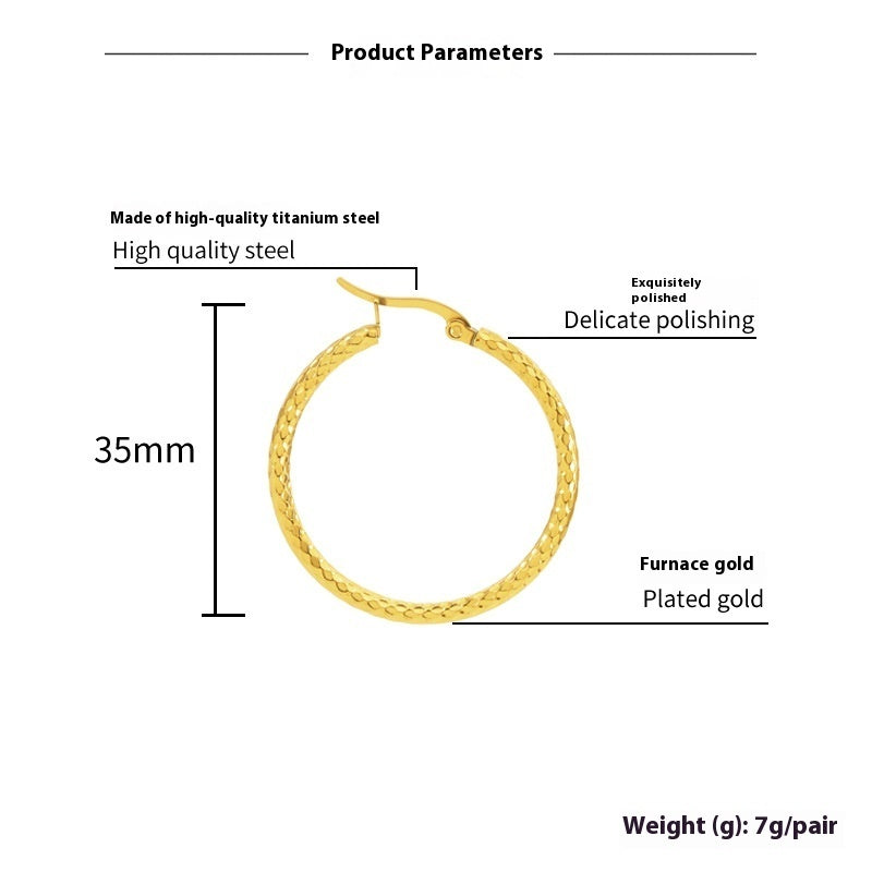 18K Gold-plated Dense Emboss Round Earrings