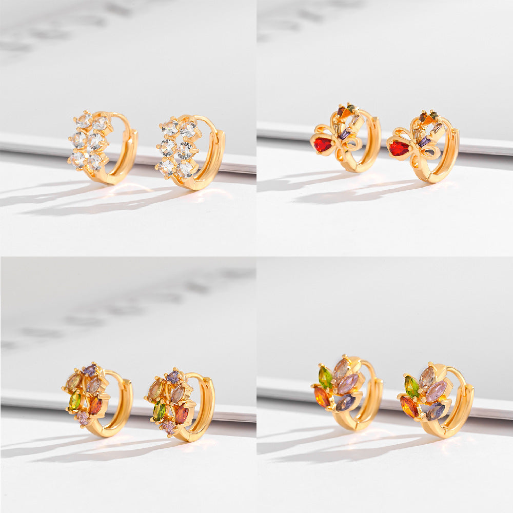 Multi-style Square Crystal Zircon Gold Plated Ear Ring