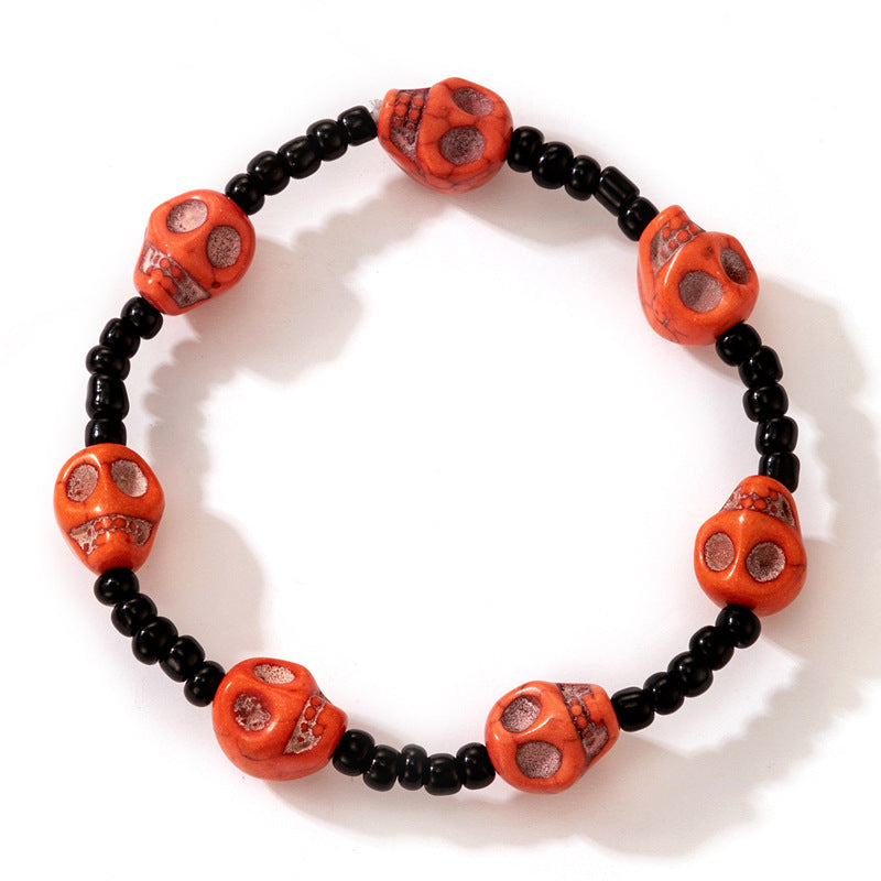 Halloween Day Skull Color Rice Beads Elastic Rope Personalized Bracelet