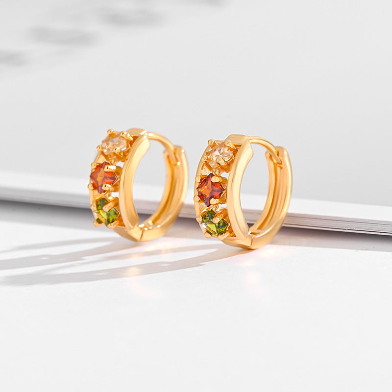 Multi-style Square Crystal Zircon Gold Plated Ear Ring