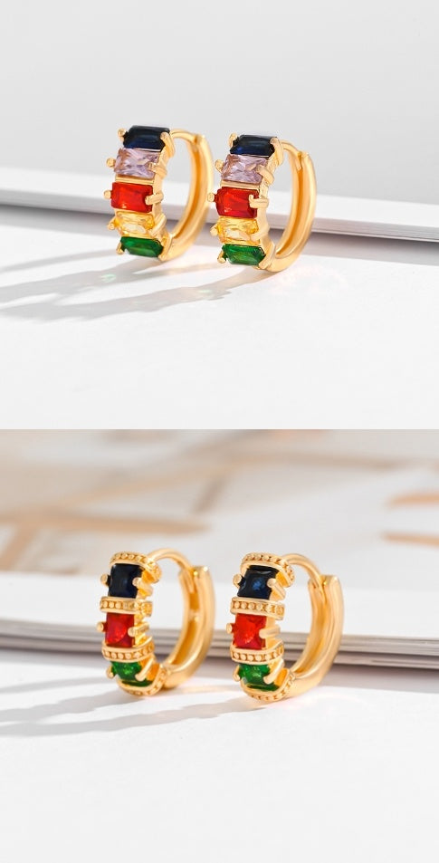 Multi-style Square Crystal Zircon Gold Plated Ear Ring
