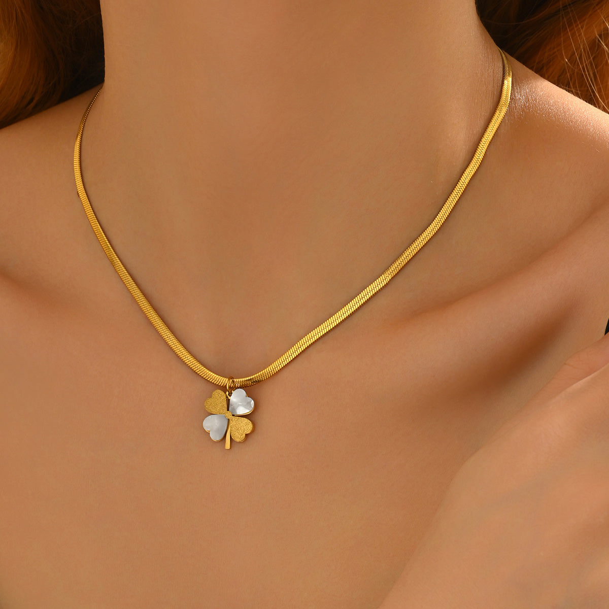 Lxalry 18K Gold Plated Double Clover Luck Necklace