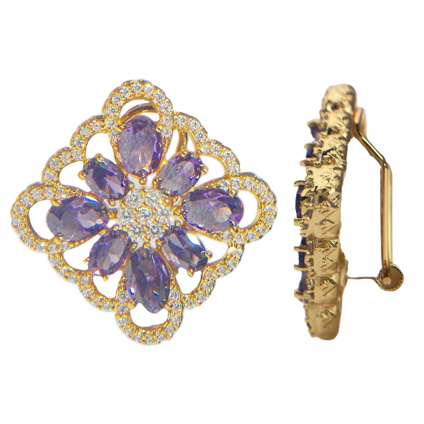 18K Gold Plated Purple Floral Ring & Earring Set
