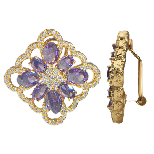18K Gold Plated Purple Floral Ring & Earring Set