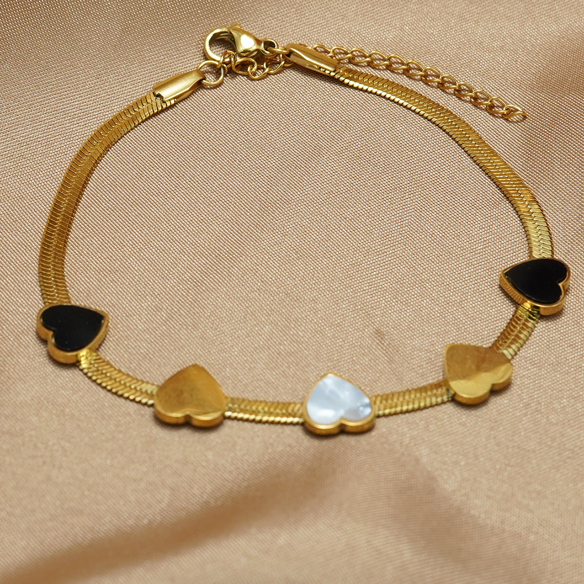 Lxalry 18K Gold Plated Stainless Steel Heart Necklace & Bracelet Set For Women