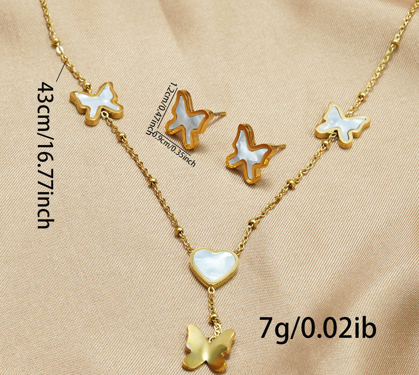 18K Gold Plated Butterfly & Heart Jewelry Set
