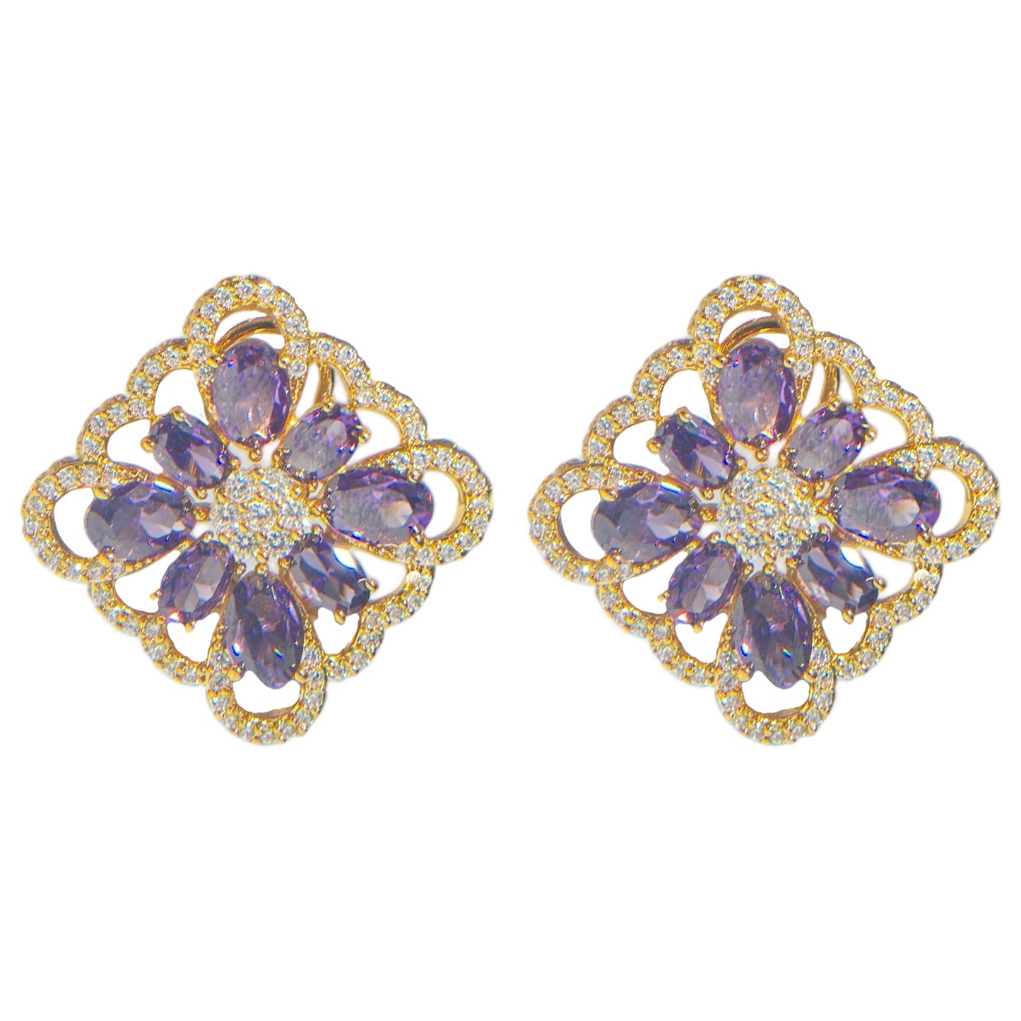 18K Gold Plated Purple Floral Ring & Earring Set
