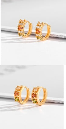 Multi-style Square Crystal Zircon Gold Plated Ear Ring