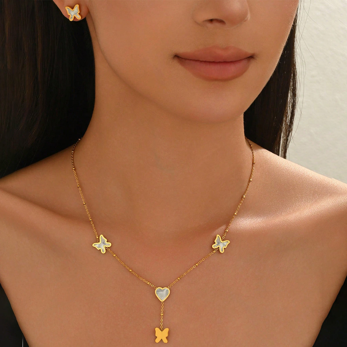 18K Gold Plated Butterfly & Heart Jewelry Set