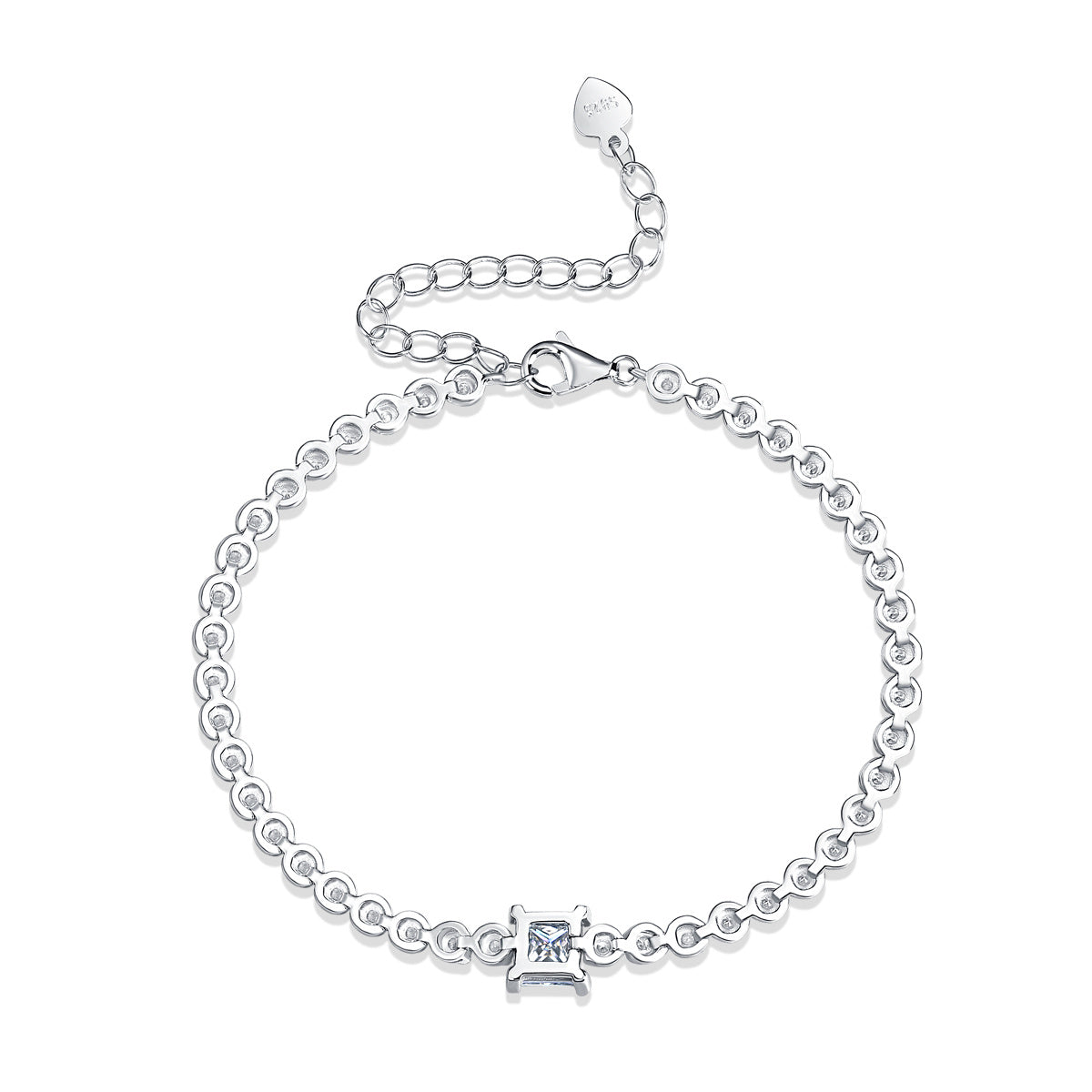 Rubik's Cube Moissanate Diamond Silver Bracelet