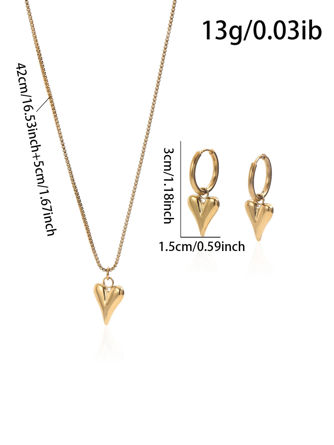 18K Gold Plated Stainless Steel Heart Jewelry set