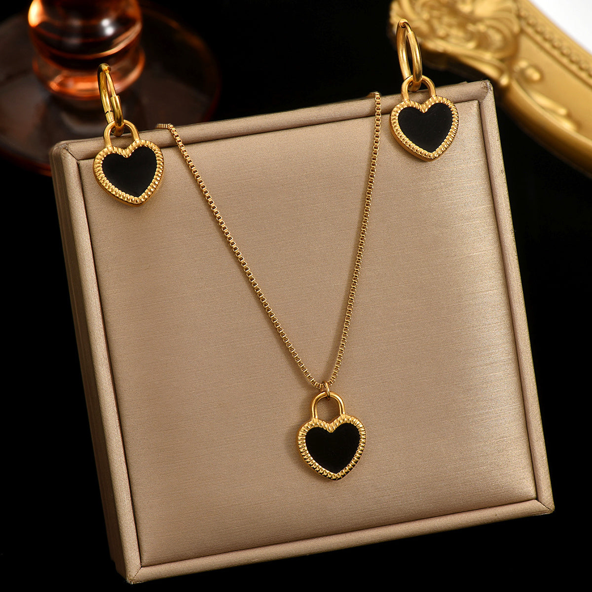 18K Gold Plated Heart Mirror Jewelry Set