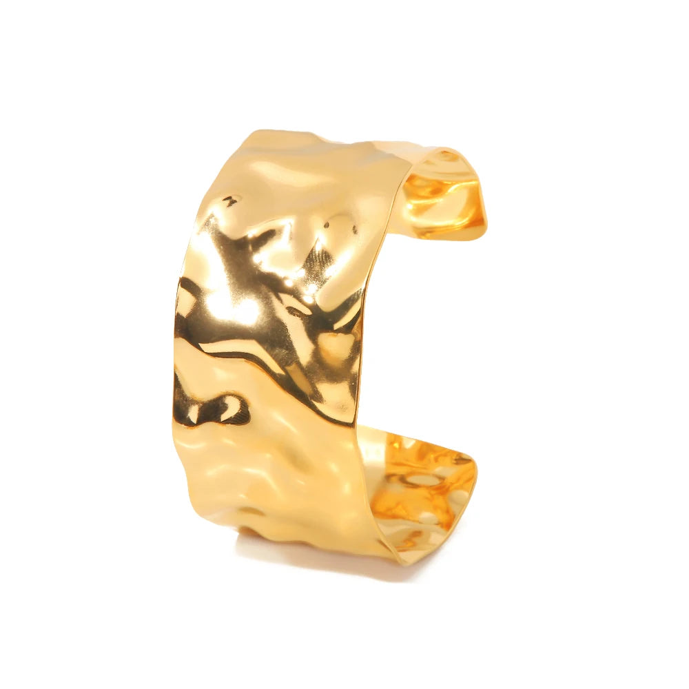 Uworld Textured Gold Cuff Gold Plated Stainless Steel Adjustable Bangele Bracelets for Women Striking Look Minimalist Jewelry