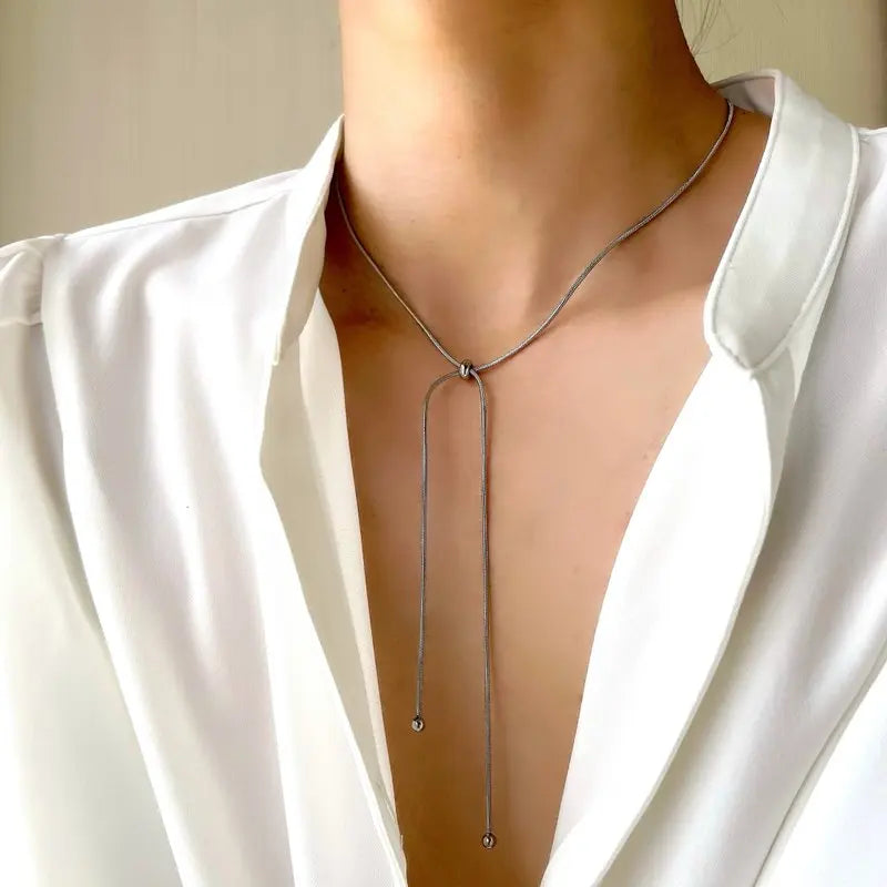 Skyrim Kpop Long Snake Chain Necklace Women Stainless Steel Adjustable Clavicle Chain Fashion Minimalist Jewelry Birthday Gift
