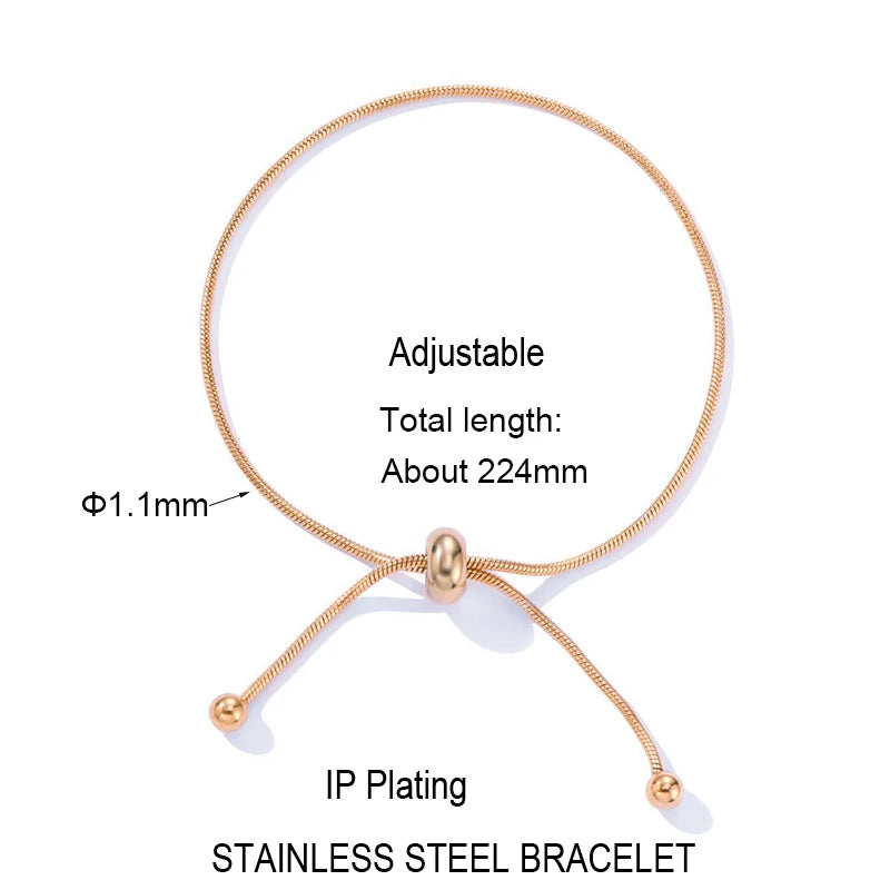 Snake Chain Bracelet Bangle For Women Stainless Steel Adjustable Slider Bracelet Minimalist Jewelry Rose Gold Silver Color Gift