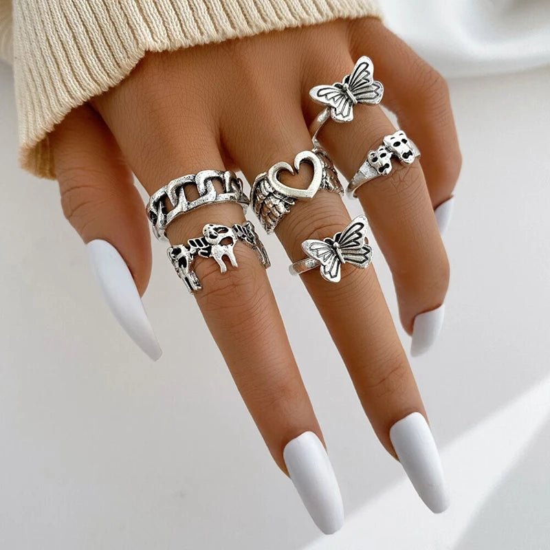 30pcs/Lot Factory Wholesale Alloy Finger Rings For Women HOT New Big Flower Cutout Skull Spider Animal Leaf Love Snake Jewelry