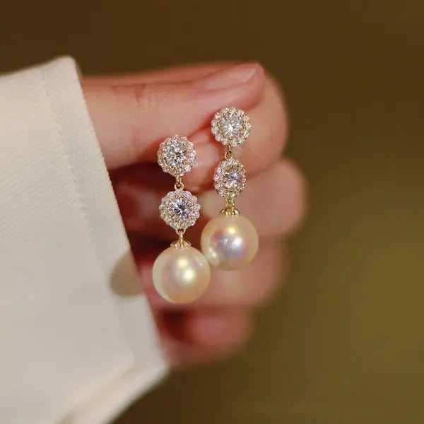 Korean Exquisite Imitation Pearl Tassel Drop Earring For Women Shiny  Zircon Flower Leaf Long Ear Line Geometric Earring Jewelry