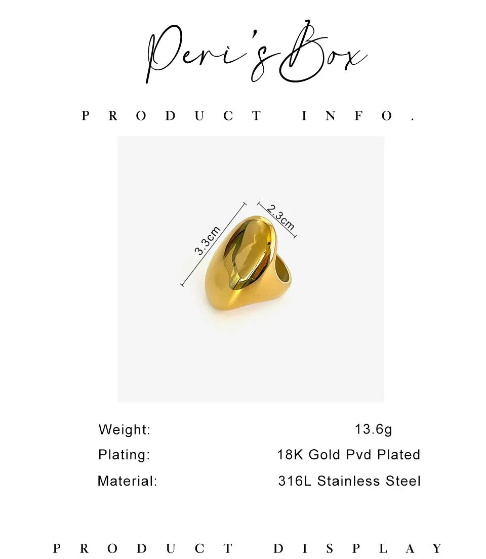 Peri'sbox High Polished Stainless Steel Solid Gold Plated Chunky Dome Full Finger Rings for Women Men Gothic Minimalist Jewelry