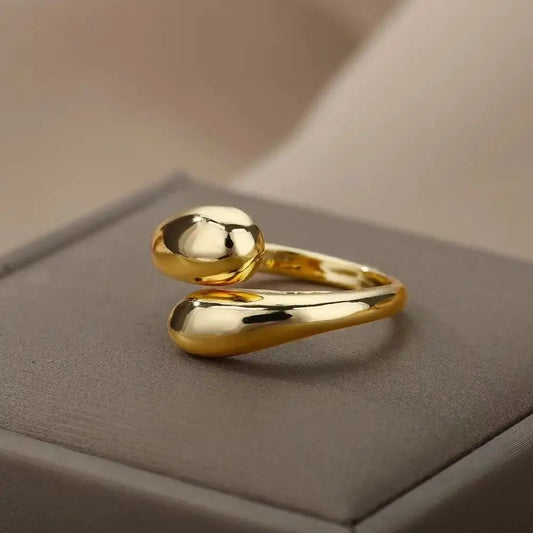 Stainless Steel Smooth Double Ball BeadsRings For Woman Open Gold ColorGeometric Wedding Couple RingsAesthetic Jewelry Gift