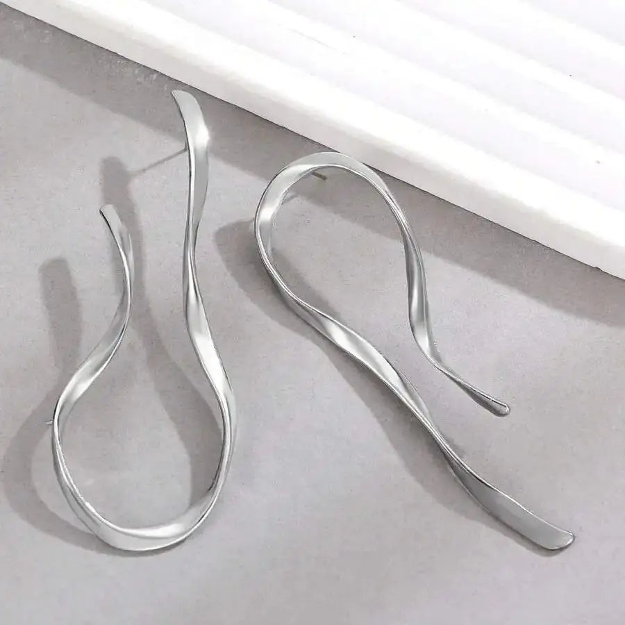 Exaggerated Irregular Geometric Metal Earrings Gold Silver Color Big Dangle Earrings For Women Fashion Minimalist Jewelry