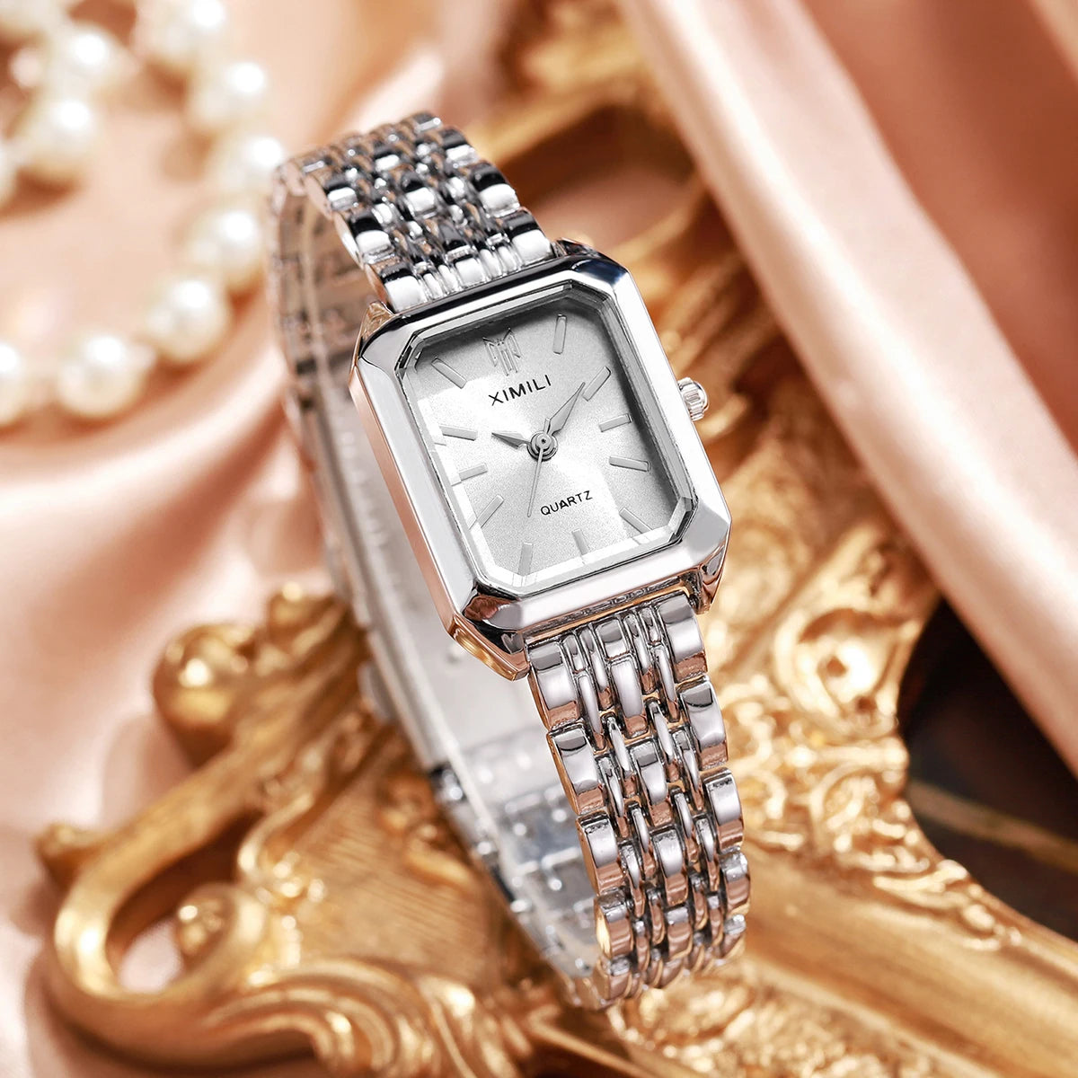1/2/4PCS Luxury Women Watches Fashion Rectangle Woman Quartz Watch Stainless Steel Band Wristwatches Reloj Mujer（Without Box）