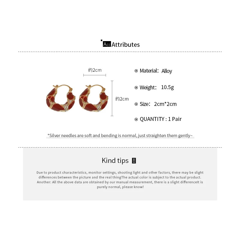 Vintage Dripping Oil U-shaped Earring for Women Simple Hoop Earrings Temperament Personality All-matching Jewelry Female 2024