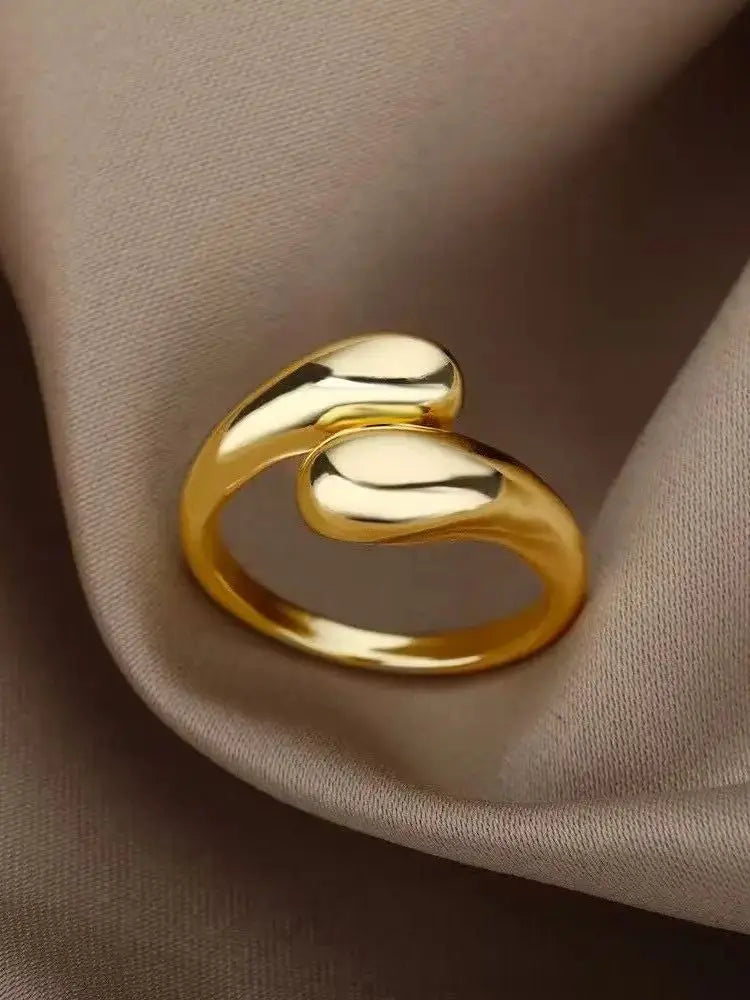 Stainless Steel Smooth Double Ball BeadsRings For Woman Open Gold ColorGeometric Wedding Couple RingsAesthetic Jewelry Gift