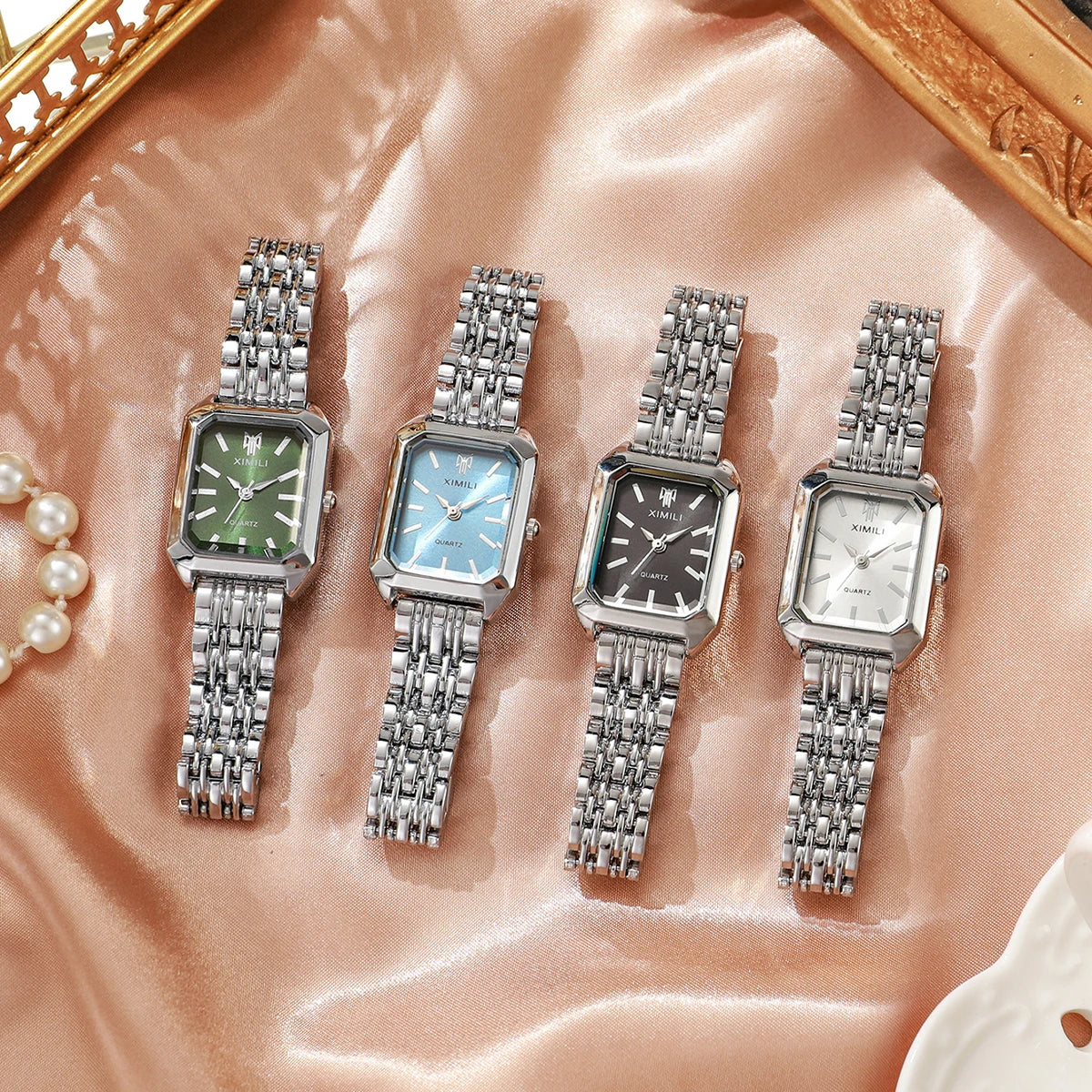 1/2/4PCS Luxury Women Watches Fashion Rectangle Woman Quartz Watch Stainless Steel Band Wristwatches Reloj Mujer（Without Box）