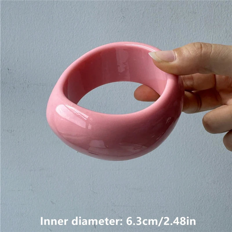 HUANZHI Thick Asymmetrical Geometric Wide Bracelet Beige Pink Fashion Jewelry Cuff For Women Suitable For Stacking Wear