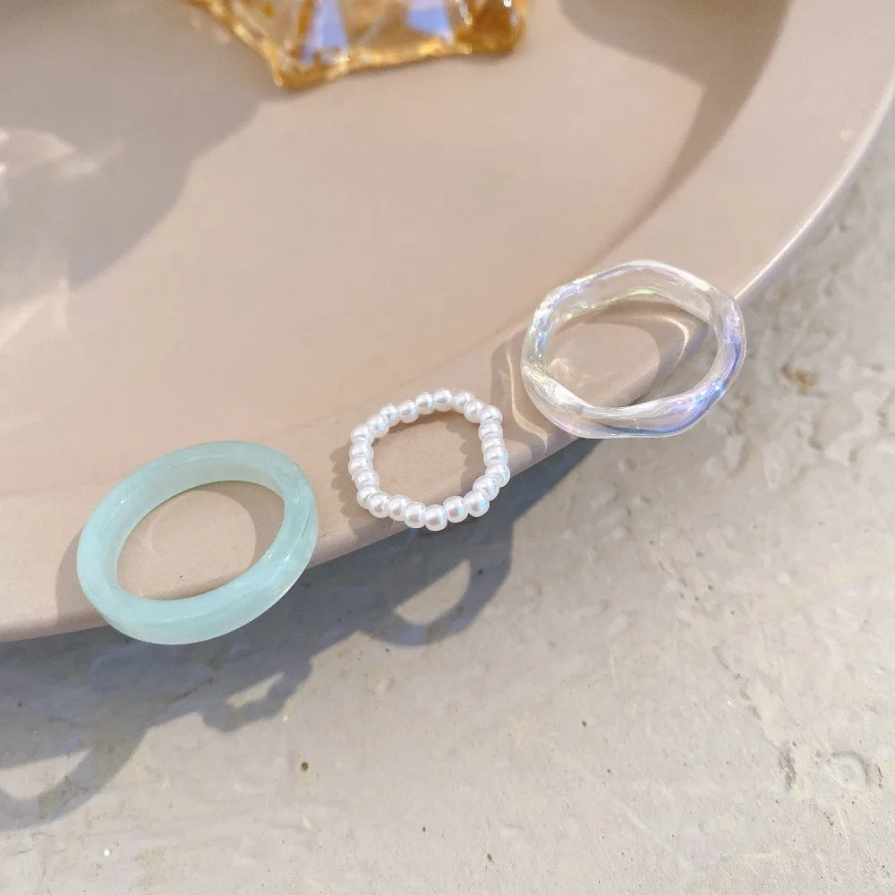 Vegetarian Circle Minimalist Accessories Beads Korean Style Resin Ring Women Pearl Ring Set Popular Accessories Party Favors