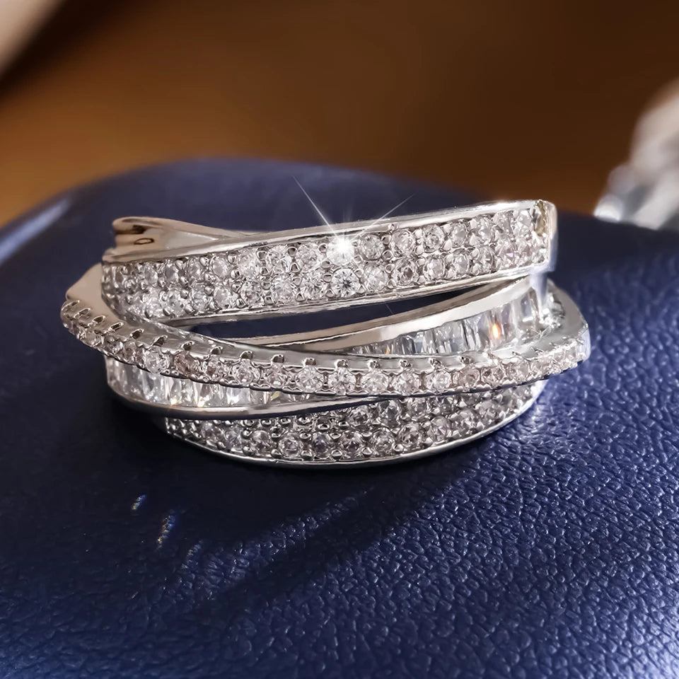 UILZ High Quality Copper Inlaid Zircon Multi-layer Star Opening Ring Women's Plated 18k-Gold Couple Holiday Gift Ring Jewelry