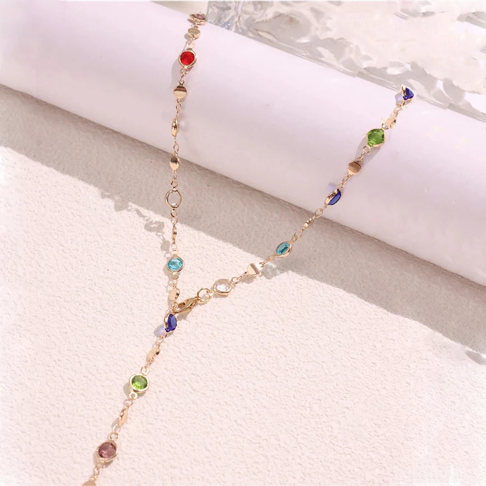 Bohemian Colorful Long Y-Shaped Necklace Metal Collarbone Chain Gold Silver Color Summer Holiday Party Body Jewelry Gifts