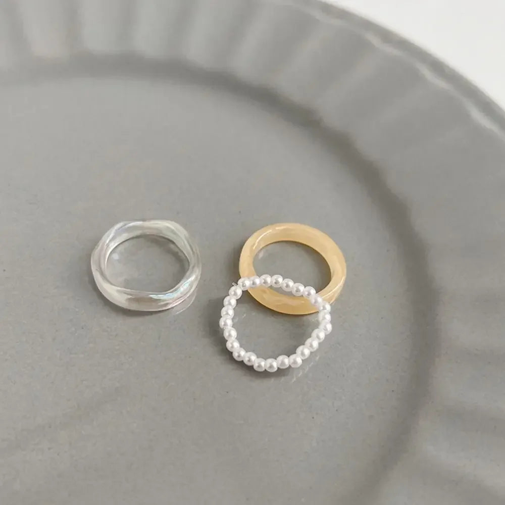 Vegetarian Circle Minimalist Accessories Beads Korean Style Resin Ring Women Pearl Ring Set Popular Accessories Party Favors
