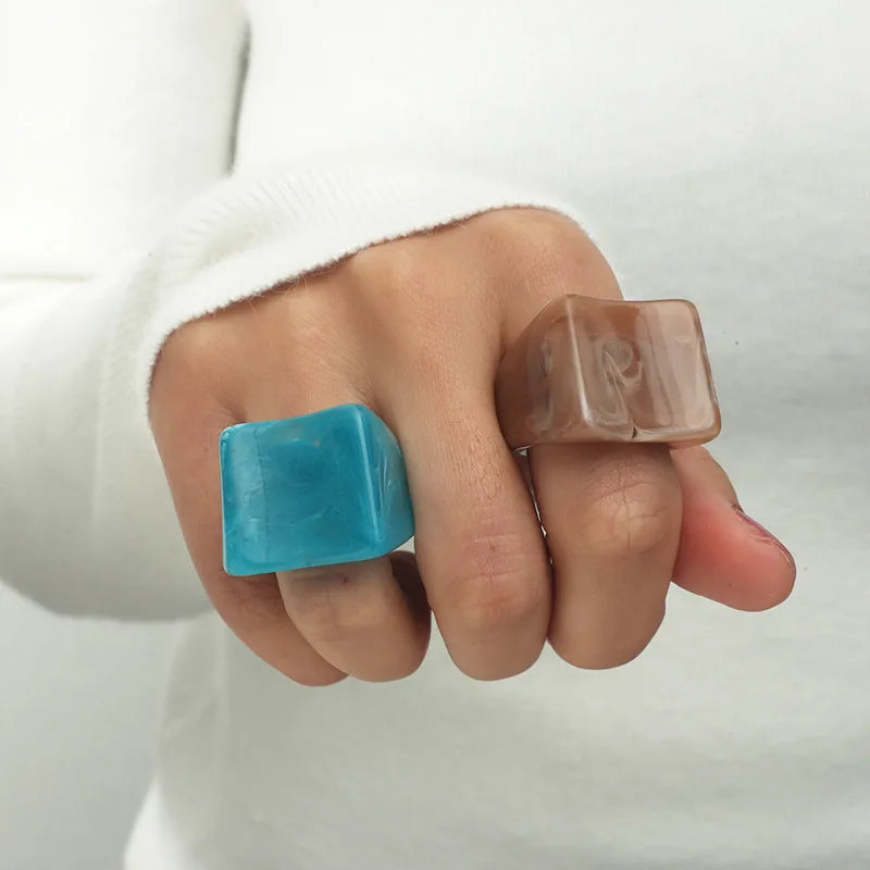2022 Acrylic Resin Women Ring Set White Green Korean Style Ring Set Vintage Birthday Gift Trendy Geometric Wedding Bands Rings