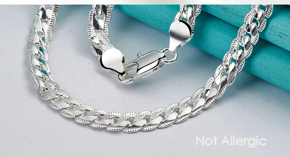 DOTEFFIL 925 Sterling Silver 6mm Side Chain 16/18/20/22/24 Inch Necklace For Woman Men Fashion Wedding Engagement Jewelry Gift