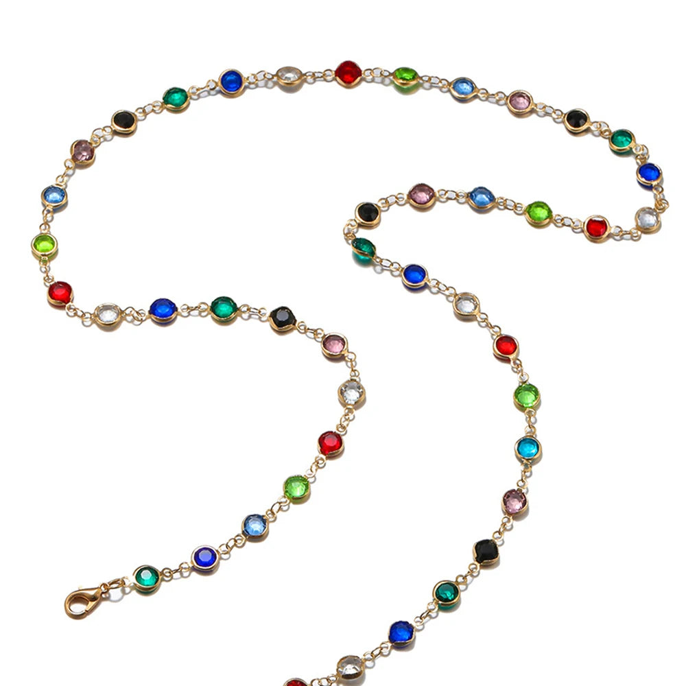Bohemian Colorful Long Y-Shaped Necklace Metal Collarbone Chain Gold Silver Color Summer Holiday Party Body Jewelry Gifts