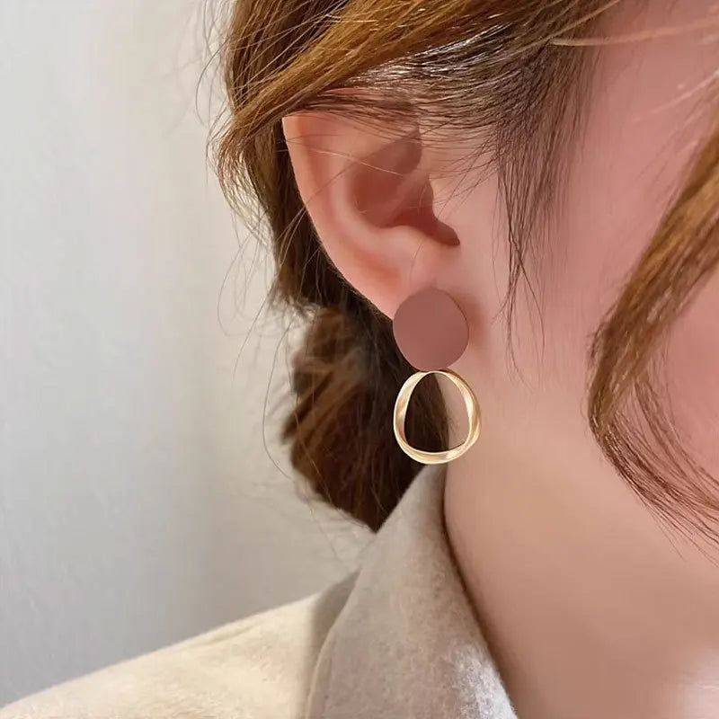 Brown Geometric Round Dangle Earings Vintage Matte Drop Earrings For Women Female Daily Life Ear Jewelry Girl Student Gifts