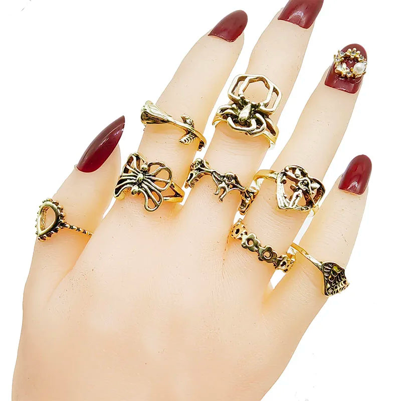30pcs/Lot Factory Wholesale Alloy Finger Rings For Women HOT New Big Flower Cutout Skull Spider Animal Leaf Love Snake Jewelry