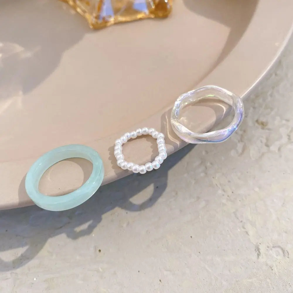 Vegetarian Circle Minimalist Accessories Beads Korean Style Resin Ring Women Pearl Ring Set Popular Accessories Party Favors