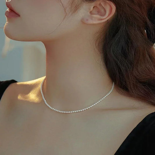 2025 Trend 4/6/8mm White Pearl Chokers Necklace Clavicle Chain For Women Classic Elegant Wedding Neck Jewelry Love Pendant Gift
