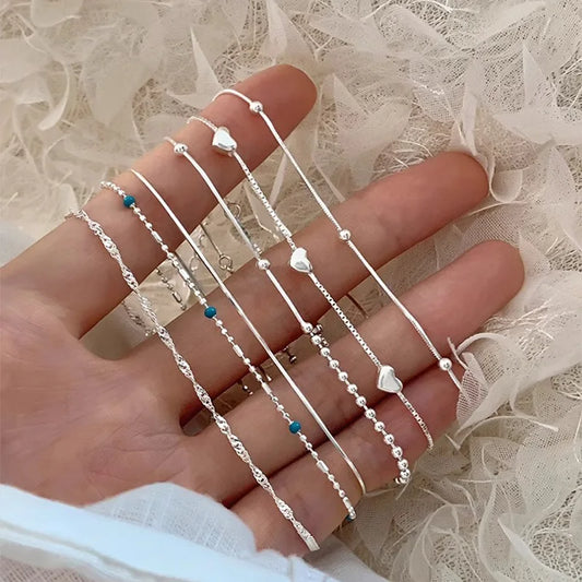VENTFILLE 925 Sterling Silver Line Extremely fine Bracelet for Women Love Haert Bead Korean Ins Sweet Jewelry Gift