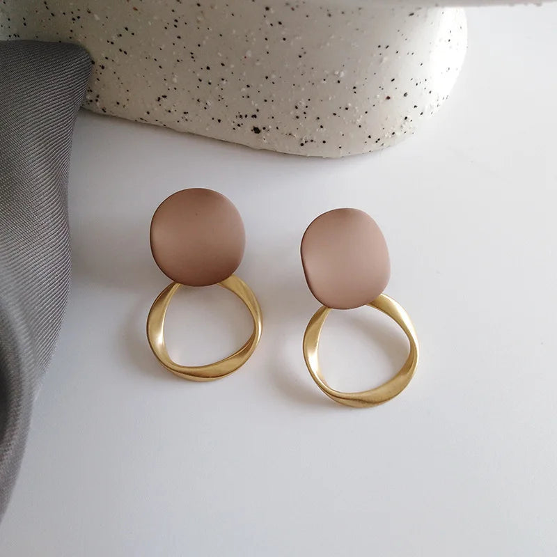 Brown Geometric Round Dangle Earings Vintage Matte Drop Earrings For Women Female Daily Life Ear Jewelry Girl Student Gifts