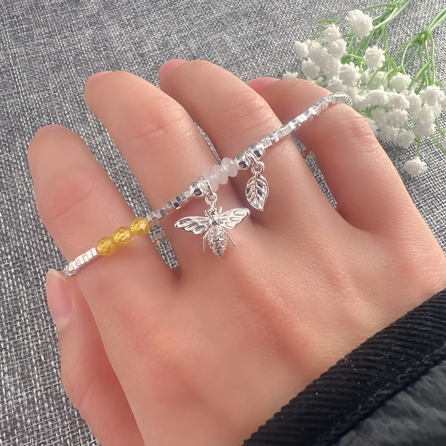 VENTFILLE 925 Sterling Silver Line Extremely fine Bracelet for Women Love Haert Bead Korean Ins Sweet Jewelry Gift