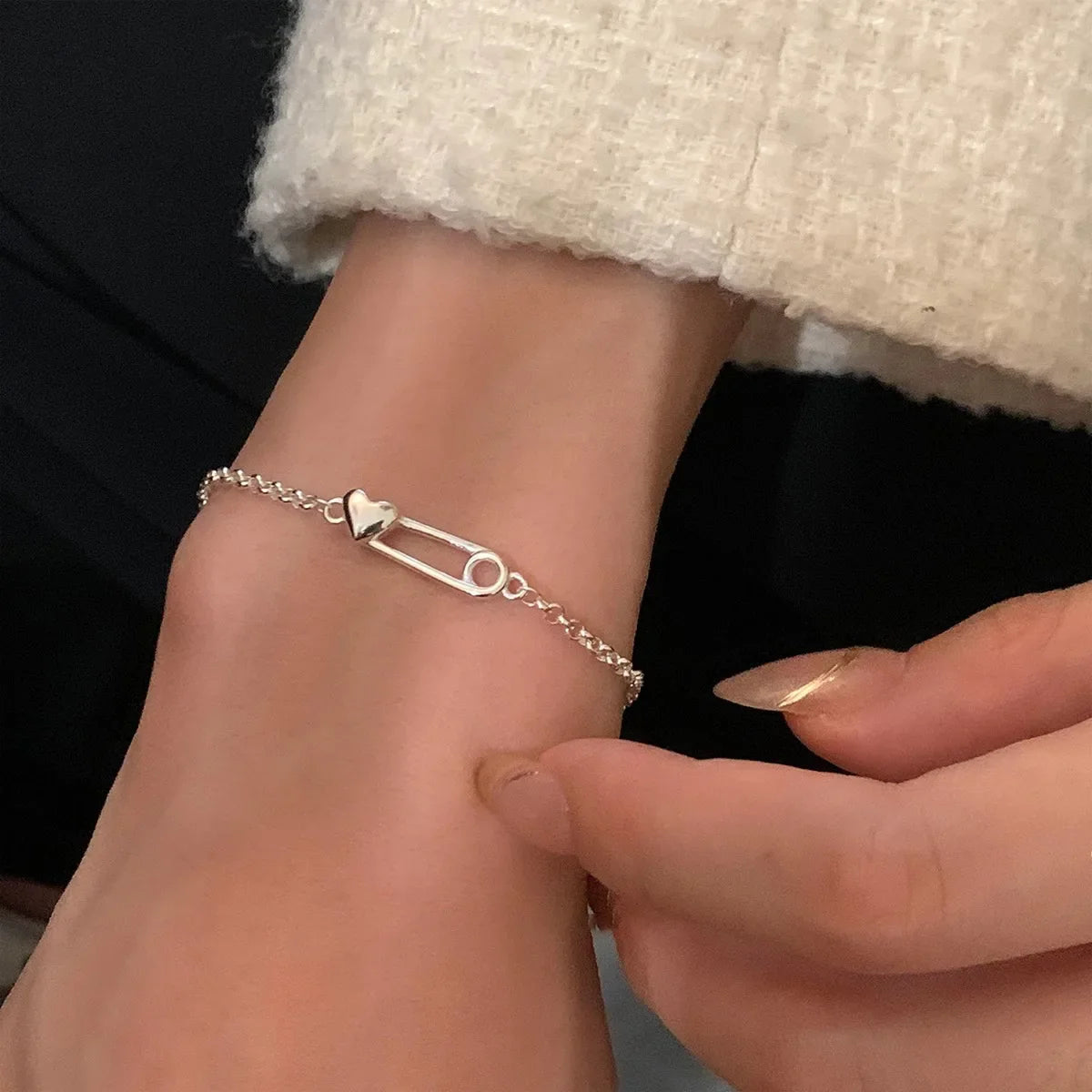 VENTFILLE 925 Sterling Silver Line Extremely fine Bracelet for Women Love Haert Bead Korean Ins Sweet Jewelry Gift