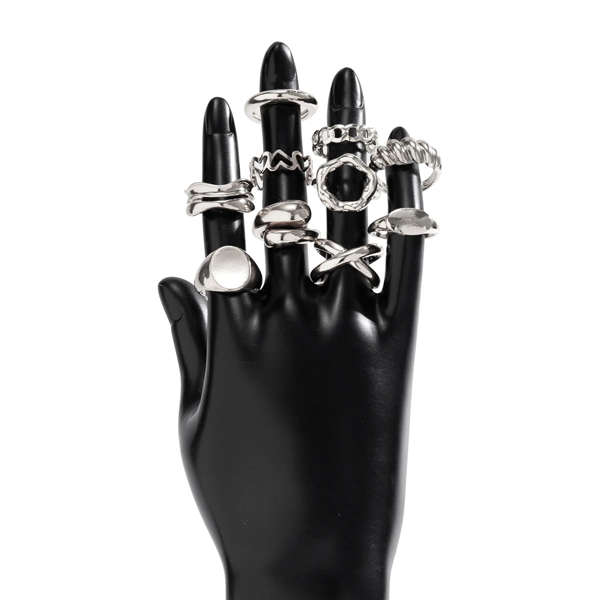 Lacteo Trendy Geometric Cuff Rings Set for Women Metal Adjustable On The Finger Ring Ladies Fashion Statement Jewelry Party New