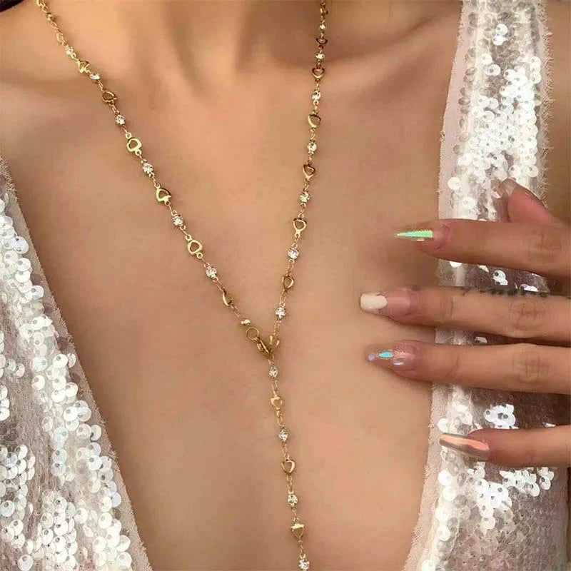 Bohemian Colorful Long Y-Shaped Necklace Metal Collarbone Chain Gold Silver Color Summer Holiday Party Body Jewelry Gifts