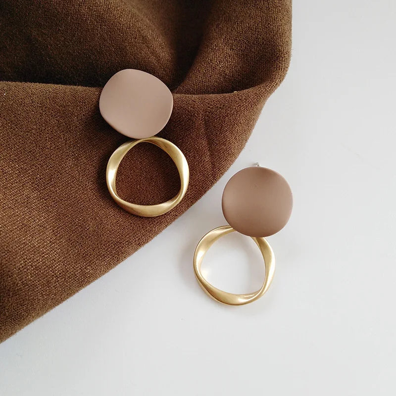 Brown Geometric Round Dangle Earings Vintage Matte Drop Earrings For Women Female Daily Life Ear Jewelry Girl Student Gifts